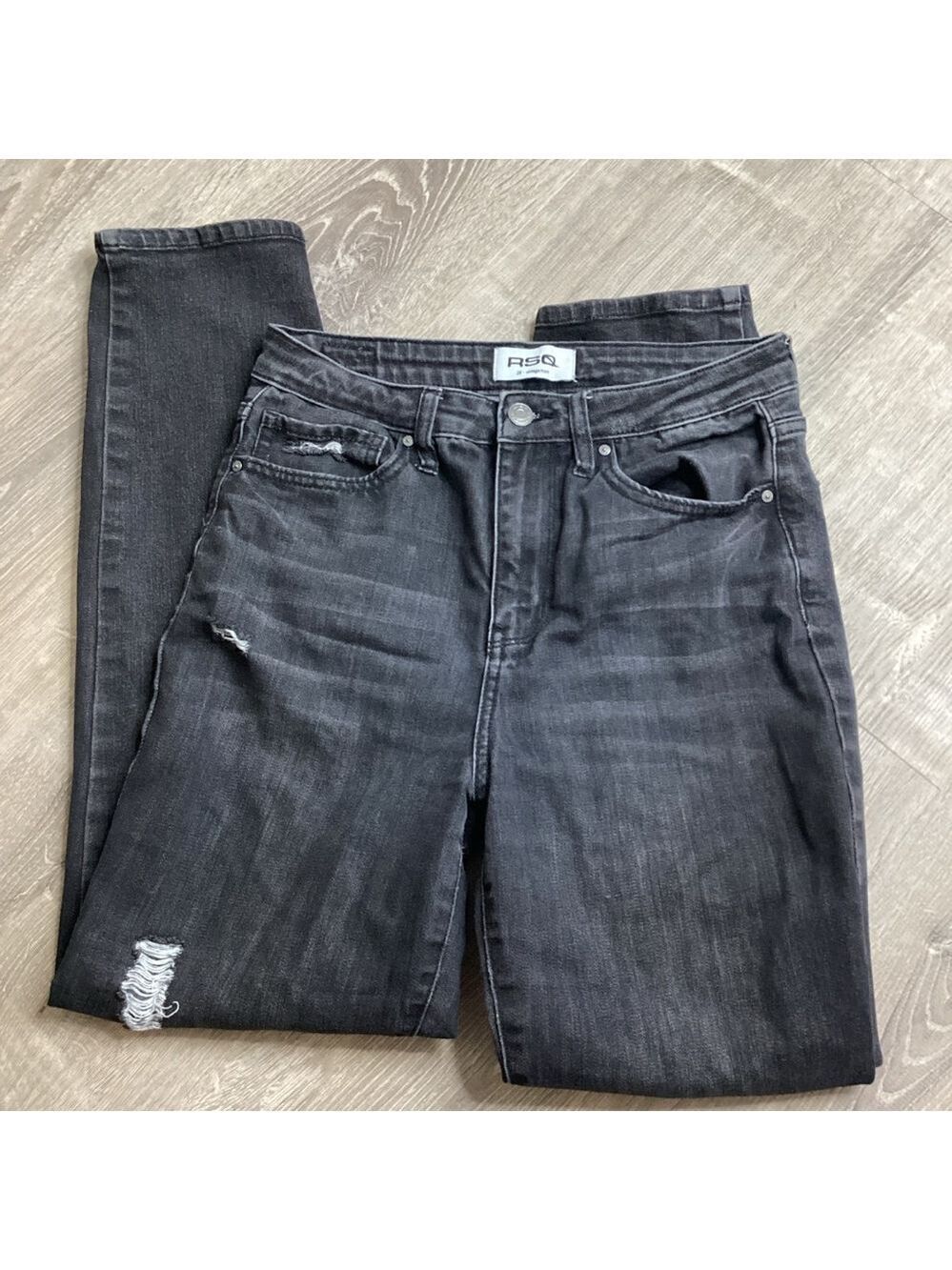 RSQ size 28 Vintage Mom Black Straight Leg Jeans‎ with Distressed Details